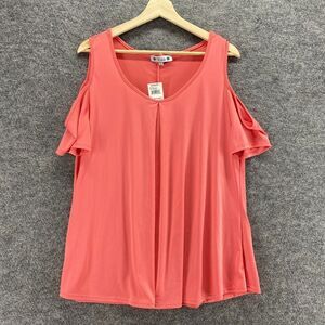 5/$45 New Wilde Blouse Women XL Pink Round Neck Cold Shoulder Short Sleeve